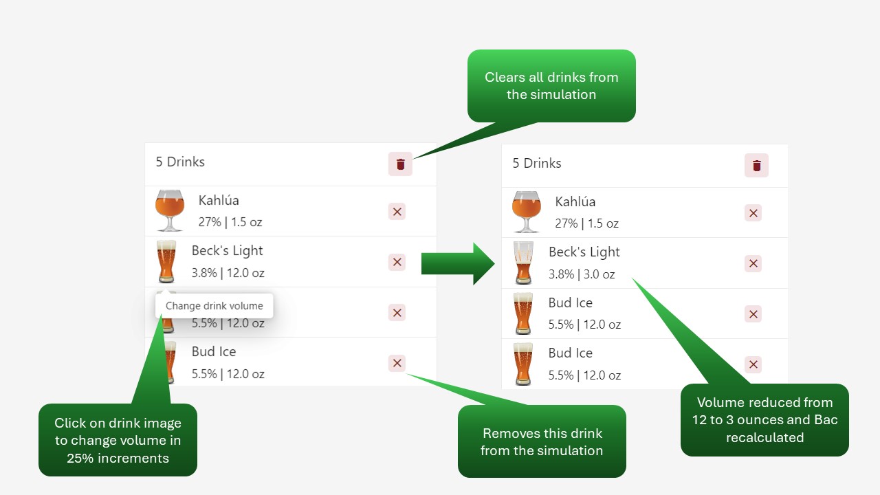 DUI Pro Adjusting drink volume incrementally